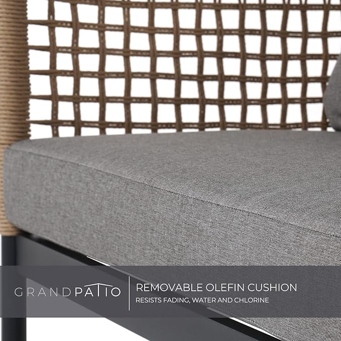 Grand patio 4-Piece Wicker Patio Furniture Set, Boho Outdoor Conversation Set, Patio Sofa Seatings with Coffee Table for Garden, Backyard, Balcony, Gray