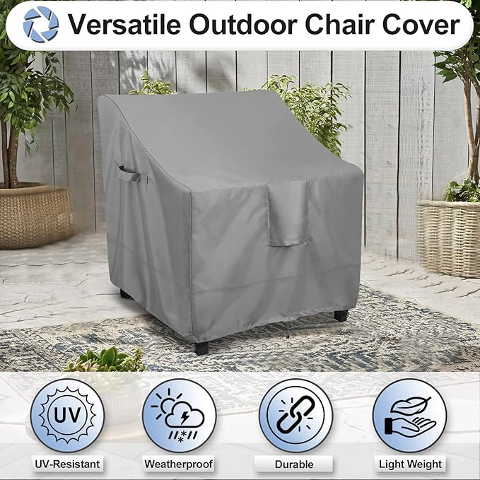OutdoorLines Outdoor Waterproof Furniture Chair Cover - UV-Resistant Patio Lawn Chair Covers for Outdoor Furniture Windproof Heavy Duty Chair Covering, 1 Pack, 33.5Wx31.5Dx36H Inches, Grey