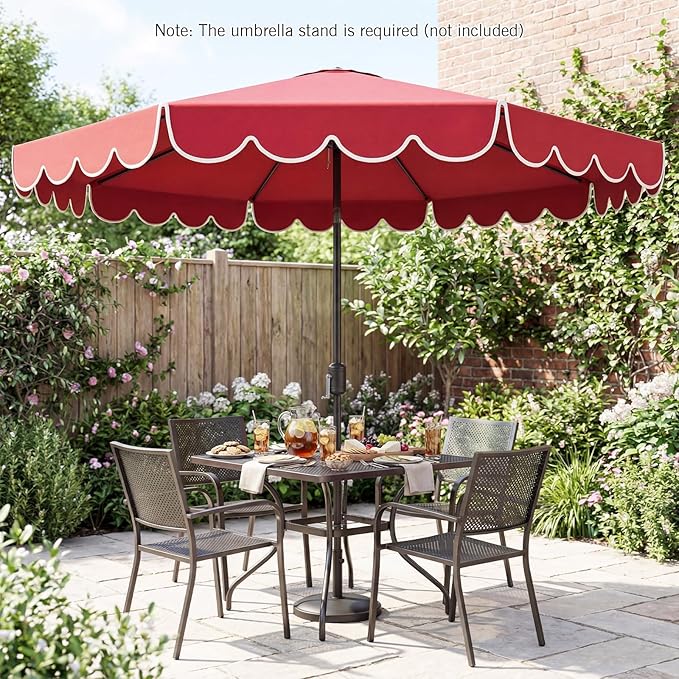 RELAX4LIFE 10 FT Scalloped Patio Umbrella, Market Table Umbrella with Push Button Tilt, Crank, 8 Sturdy Metal Ribs, Vented Top, Sun-Protective Ruffled Canopy, Heavy-duty Outdoor Parasol for Garden Poolside Deck