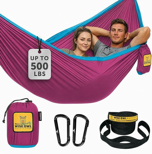 Wise Owl Outfitters Camping Hammock – up to 500lbs Portable Hammock with Tree Straps - Travel, Backpacking, Hiking, Outdoors Camping Gear - Single or Double
