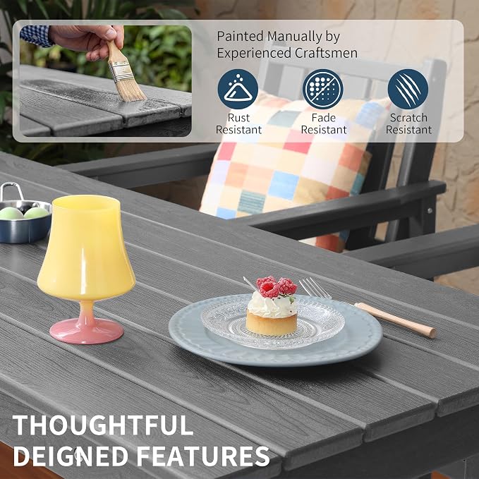 5-Piece Outdoor Bar Table and Chairs Set, HDPE Counter Height Patio Dining Table with 4 Adirondack Bar Chairs, Adirondack Bar Height Chairs and Bar Table for Bistro, Poolside, Backyard, Grey