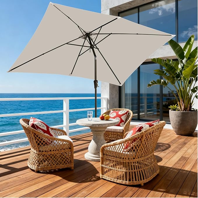 6.5x10FT Rectangular Patio Umbrella with Push Button Tilt & Crank Lift for Garden,UV Protection Outdoor Umbrella for Deck,Pool and Yard,White