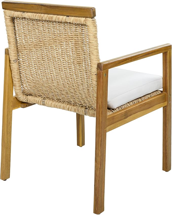 Christopher Knight Home Kora Acacia Wood Dining Table Set for 6, Outdoor Dining Set for 6, Rustic Oval Patio Dining Table and Chairs Set with PE Wicker Backrest & Soft Cushions, Teak+Natural+Beige