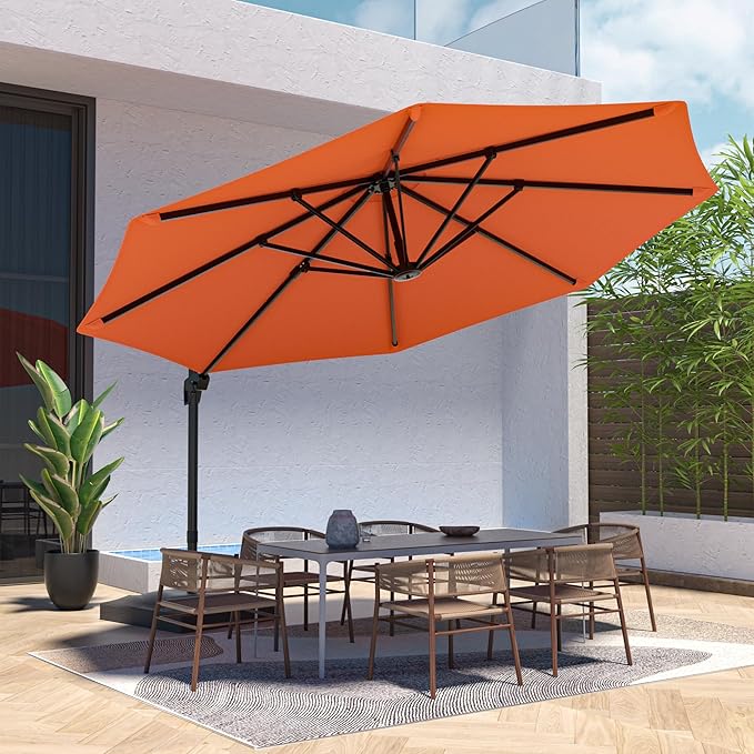 FLAME&SHADE 11 ft Cantilever Offset Patio Umbrella, Large Heavy Duty Outdoor Patio Umbrella Aluminum 360° Rotation Round Outdoor Umbrella for Deck,Pool,Backyard