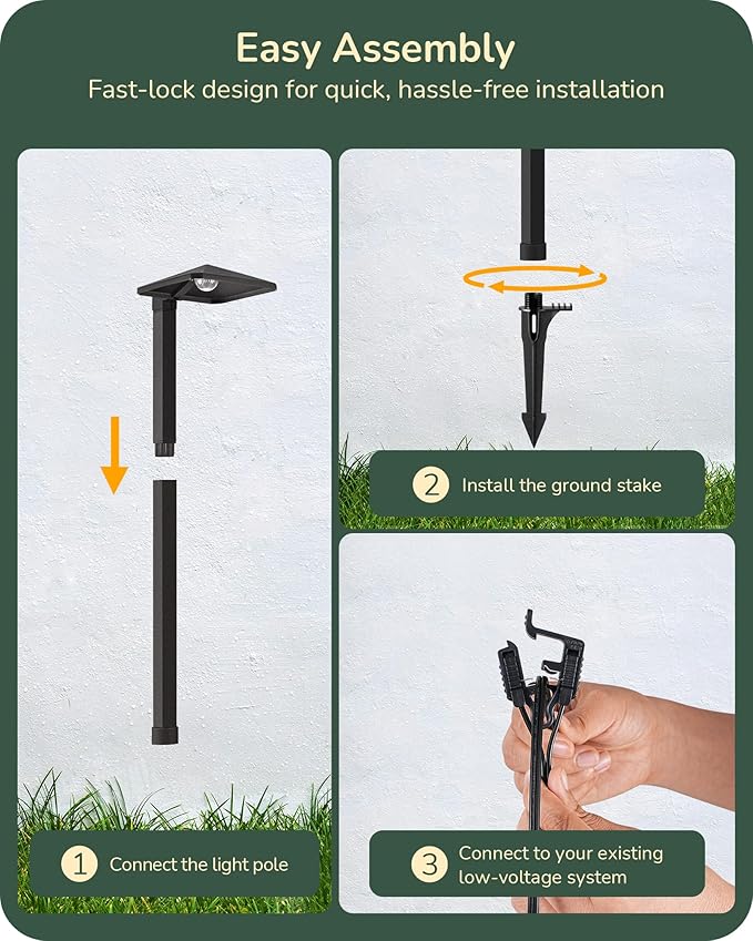 EDISHINE Low Voltage Landscape Lighting, Landscape Path Lights with Pyramid Exterior, Aluminum, 3000K & 50000Hrs, Outdoor Pathway Lights Wired for Garden, Yard, Driveway, 10 Pack