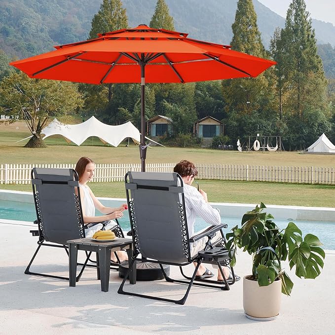 JEAREY 9FT 3 Tier Patio Umbrella Outdoor Market Umbrella Table Umbrellas with 8 Ribs 1.5 Pole Push Button Tilt and Crank UV Protection for Garden,Orange