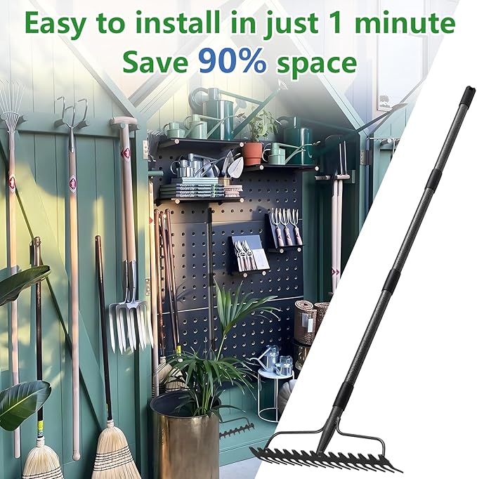 63 inch Bow Rake, 2-in-1 Metal Garden Lawn Rake for Weeding Digger Loosening Soil Raking Leaf Leveling Rocks Spreading Mulch Gravel 17 Tines Adjustable Garden Rake