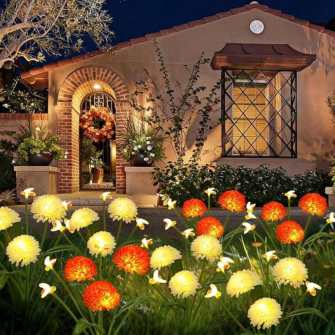 Solar Garden Lights Outdoor 2 Packs Solar Swaying Bee Lights with Fake Flowers Waterproof Firefly Light Flower Fairy Lights Outdoor Patio Yard Pathway Decoration Ideal Gifts for Women Mother's Day