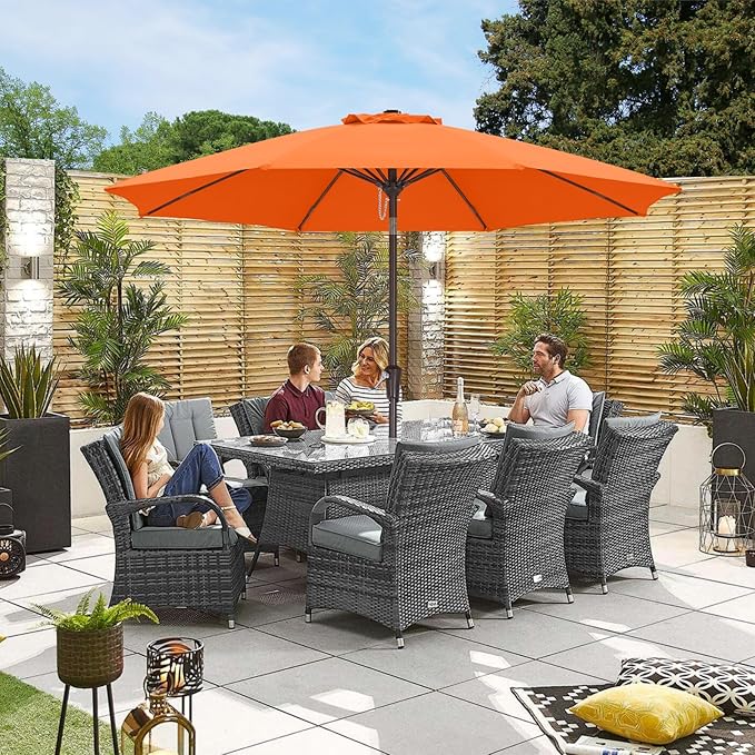 ABCCANOPY 9FT Outdoor Patio Umbrella, 8 Ribs Table Umbrella w/Crank for Easy Set Up, Suitable for Garden, Lawn, Deck & Backyard (Orange)