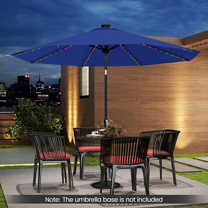 Tangkula 10 FT Solar Patio Umbrella, Outdoor Market Table Umbrella with 96 Multi-Colored Flowing LED Lights, 9 Modes, Tilt Adjustment, Crank Handle, 8 Ribs, Vented Top for Backyard Poolside Deck Lawn