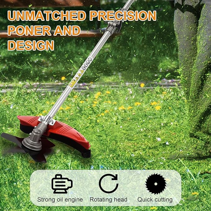 2 in 1 Gas Weed Eater, 52cc 2-Stroke Weed Eater Gas Powered, 2026 Upgraded Gas Weed Wacker with Extension Pole, 8500RPM Strong Power for Lawn Garden Yard (Red)
