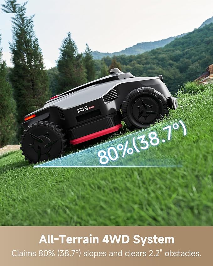 DREAME LiDAR 2500 Robot Lawn Mower A3 AWD Pro Wire Free No RTK, 4WD for 38.7° Slopes, Dual AI Vision Robotic Lawn Mowers,Dual-Disc Cutting 15.8" Width, Smart Zero-Edge, App Control for 0.62 Acre