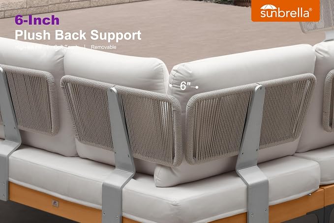 PURPLE LEAF Patio Furniture Set Outdoor Sectional Sofa with Fade-Resistant Cushions Wicker L-Shaped 7 Pieces Aluminum Conversation Sets with Ottoman for Balcony Yard Garden Poolside, White