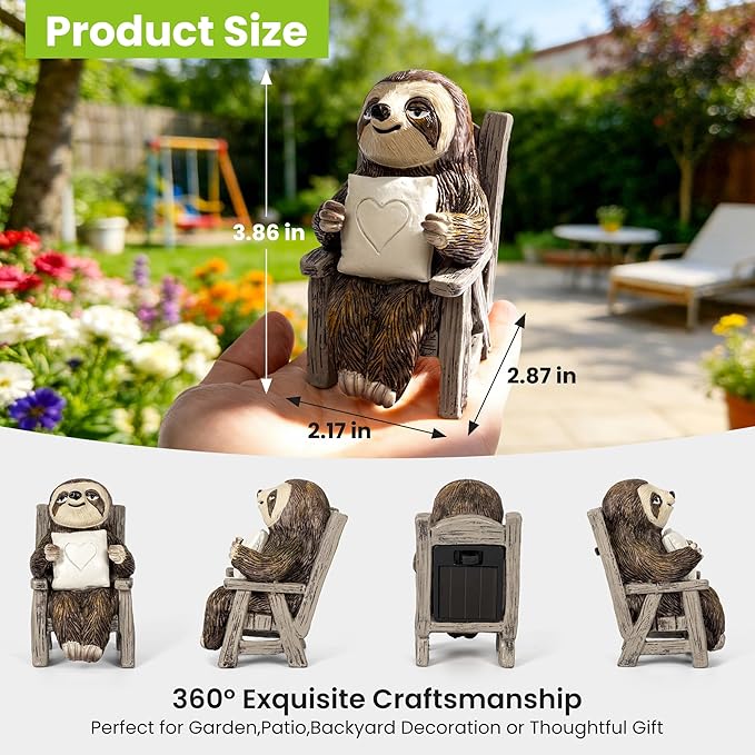 SOWSUN Garden Statue, Solar Sloth Decoration with Light, Outdoor Decor for Patio Table Yard Lawn Balcony Window Sill, Christmas/Birthday Gift for Mom Women
