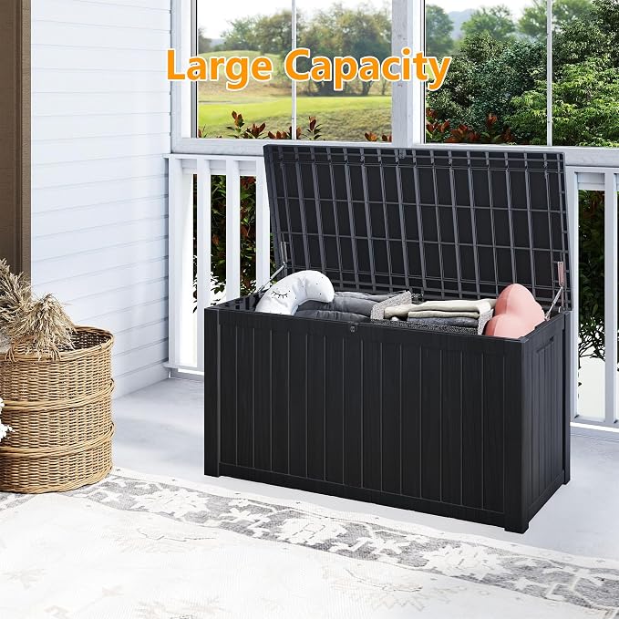 180 Gallon Deck Boxes Outdoor Waterproof, Outdoor Storage Box with Lockable Lid & UV-Resistant for Patio Furniture, Outdoor Cushions, Garden Tools and Pool Supplies, Black