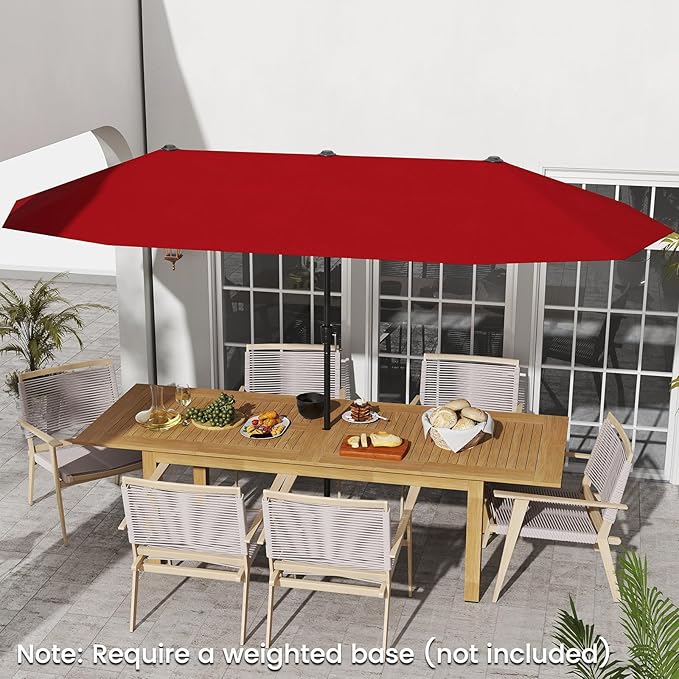Tangkula 13 FT Large Patio Umbrella, Outdoor Double-Sided Table Market Umbrella w/Crank Handle, 12 Heavy-Duty Ribs, Sun-Protective Rectangular Twin Parasol for Garden Deck Lawn Poolside (Burgundy)