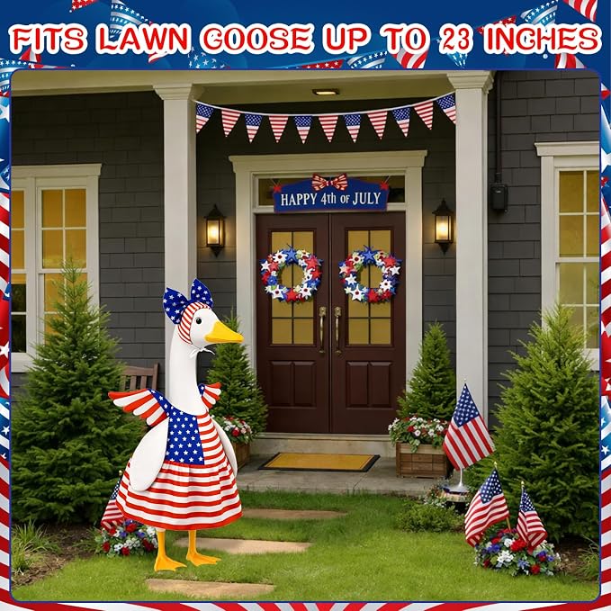 4th of July Porch Goose Outfits Patriotic Goose Costume for Outdoor Decor | for 23''H Plastic and Cement Statue, Independence Memorial Day Garden Patio Decoration
