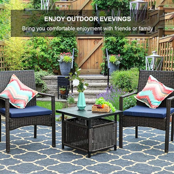 PHI VILLA Wicker Patio Dining Chairs Set of 2 with Removable Cushions | 2 Rattan dining chairs with thick removable seat cushions. Sturdy steel frame, easy assembly.