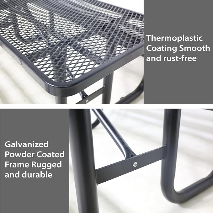 4FT Rectangular Metal Picnic Table for Outdoors, Commercial Steel Metal Picnic Tables, Heavy Duty Sturdy Picnic Tables Furniture Set for Patio Garden Courtyard BBQ, with Umbrella Hole, Black