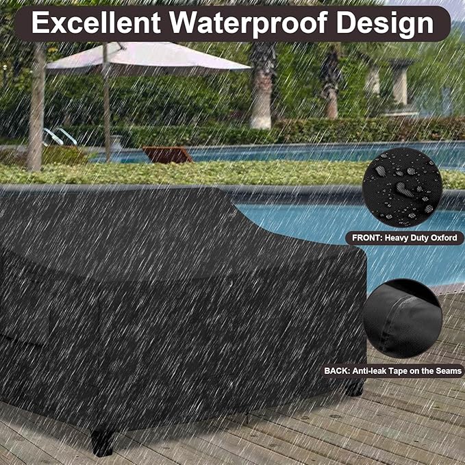 PureFit Outdoor Couch Cover Waterproof Patio Sofa Furniture Covers, 2-Seater Outdoor Loveseat Cover with Air Vent and Handles, 60W x 35D x 35H Inches, Black