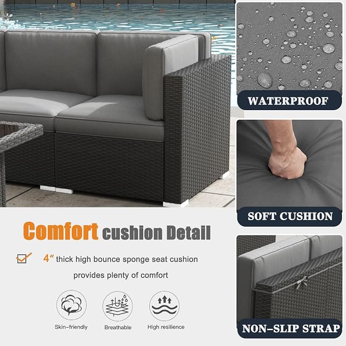 Patio Furniture Set with Fire Pit Table, 15 Pieces Outdoor All-Weather Wicker Conversation Sectional Chair Sofa Set with 4 Swivel Chairs