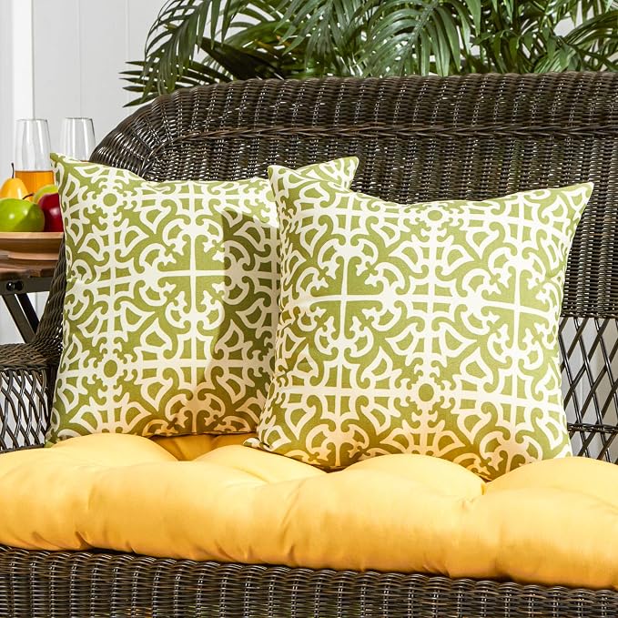 South Pine Porch Outdoor 17-inch Square Accent Pillow, Set of 2, Grass Lattice