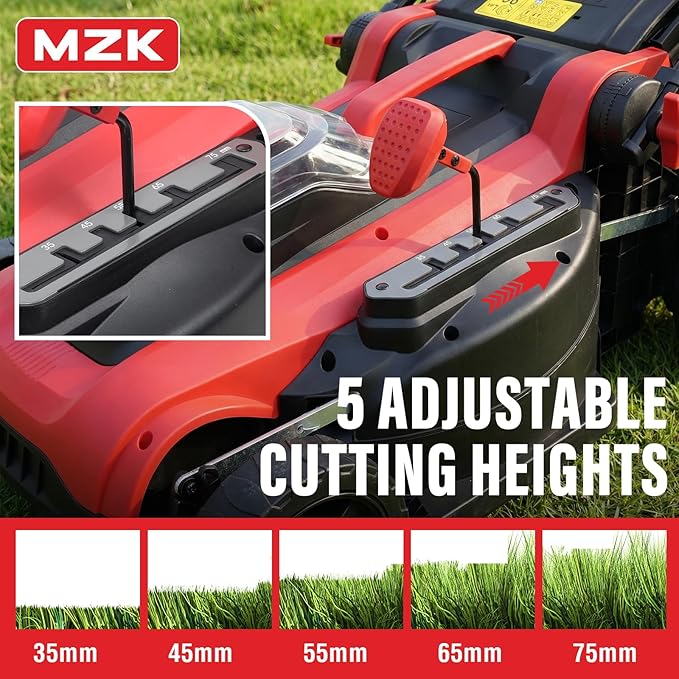 MZK 40V 16" Electric Lawn Mower, 2-in-1 Brushless Cordless Lawn Mower, Walk-Behind Push Mowers with 5-Position Height Adjustment, 2 x 4.0Ah Batteries & Charger Included