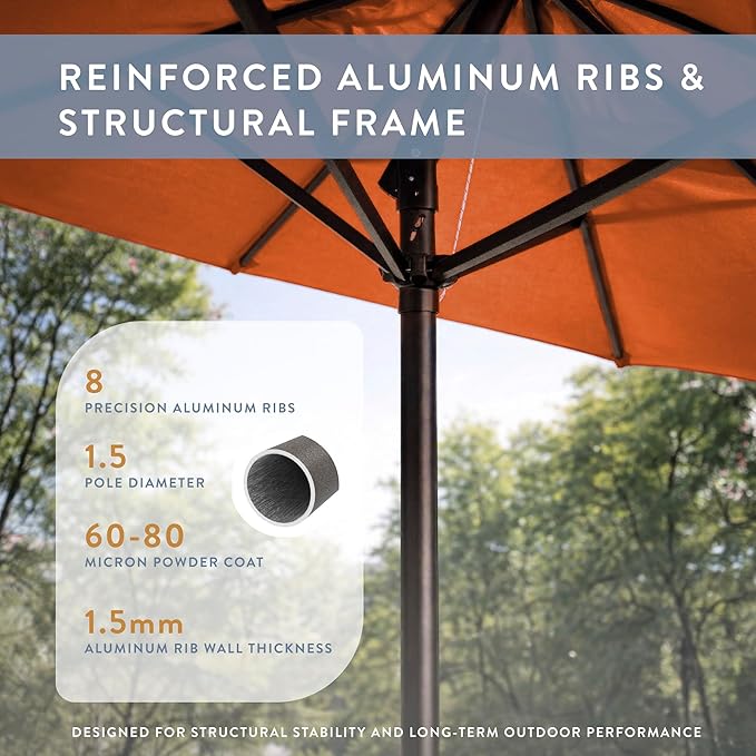 California Umbrella 12-Year Protection 9-Ft Outdoor Patio Umbrella, Sunbrella Fade-Resistant Fabric, Auto-Tilt, Heavy Duty Aluminum Frame, 8 Reinforced Ribs for Pool or Deck, Bronze Pole, Tuscan