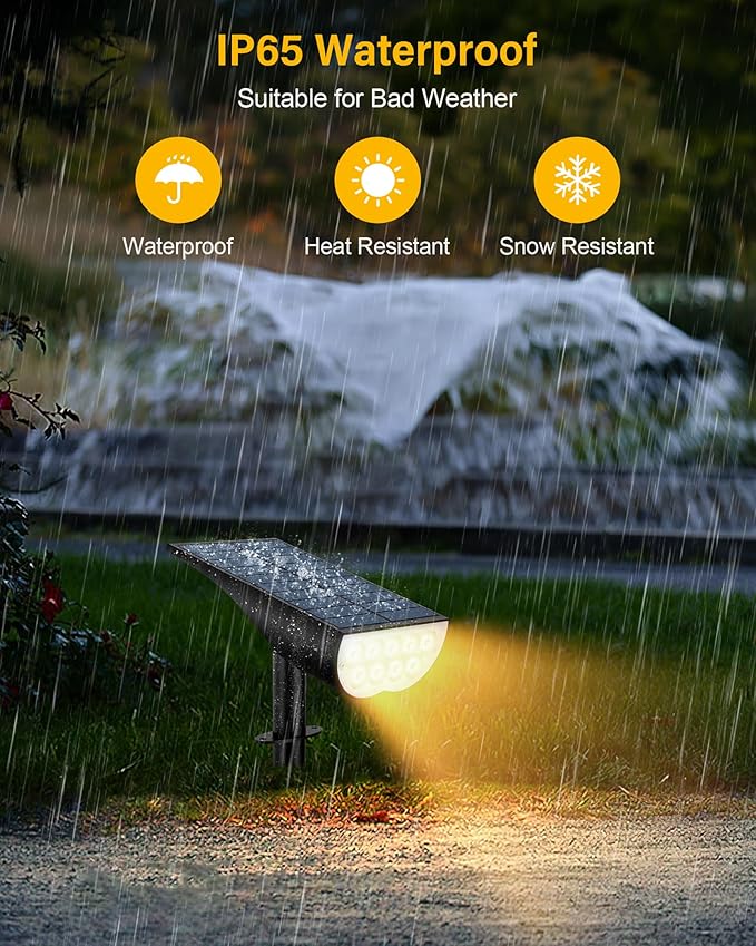 BAXIA TECHNOLOGY Solar Spotlights Outdoor Waterproof, 3 Lighting Modes Spot Lights, Dusk to Dawn Solar Powered Outdoor Lights for Yard Pathway Driveway Landscape, Warm White, 2 Pack