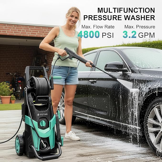 FOTING 2026new Pressure Power Washer 4800PSI with 4 Quick Connect Nozzles,Inlet Hose & Filter, Foam Cannon for Cars/Fences/Driveways/Patios/Home, Blue