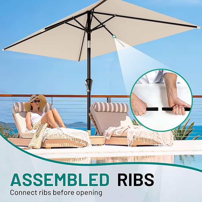 AreShark 6.5' x 10' Rectangular Patio Umbrellas for Outdoor, Outdoor Table Umbrella, Large Outdoor Patio Umbrellas with 6 Sturdy Ribs for Pool, Garden, Deck & Market (Cream-White)