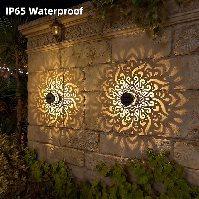 Decorative Solar Mandala Lights | Metal Solar Powered Outdoor Wall & Step Lighting | Waterproof Garden/Patio/Fence Lights with Auto On/Off | Mandala Pattern Backyard Decor for Deck,Post,Yard (4)