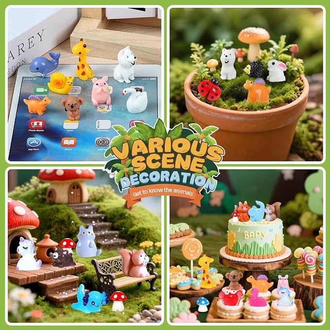 160pcs Mini Resin Animals, Mini Animals Figures to Hide | Tiny resin animal variety pack for dollhouse accessories, aquarium decor, hide games, classroom rewards