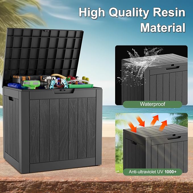 KAMABOKO 32 Gallon Outdoor Storage Box 2 Pack All-Weather Deck Box for Patio Furniture, Package Deliveries, Garden Tools, Pool Supplies & Cushions, Black