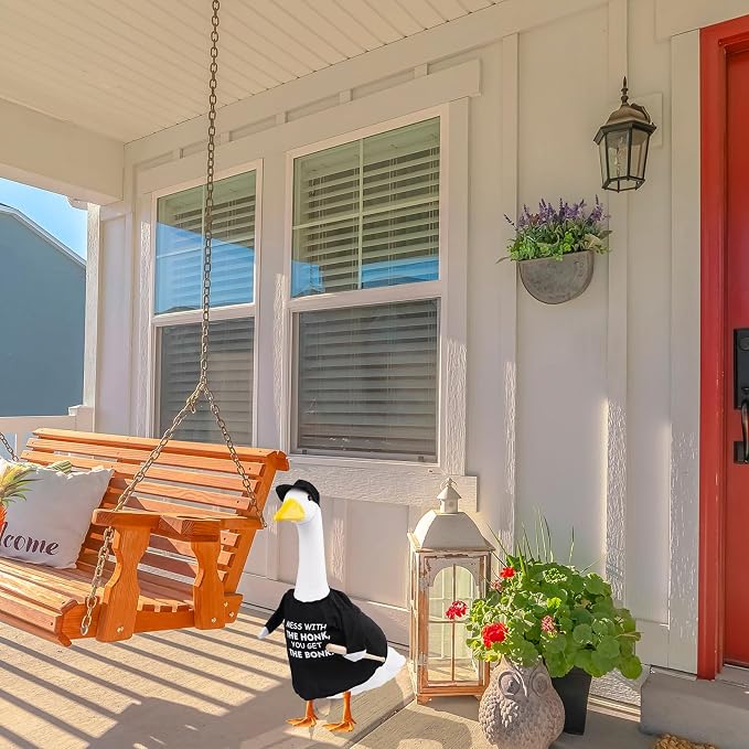 Porch Goose Outfit Costume Mess with The Honk You Get The Bonk Baseball Goose Clothes with Wood Bat Warning Porch Sign for Plastic Cement Goose Statue Garden Lawn Yard Patio Outdoor Decor