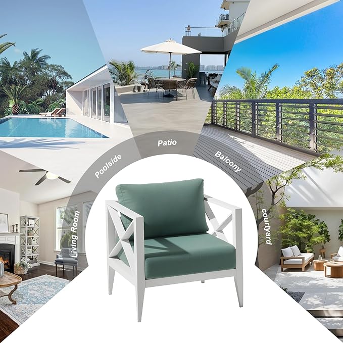 MBY Outdoor Aluminum Patio Furniture Set, 2-Seats Patio Conversation Sofa Set with 1 Coffee Table and 2 Ottomans, All Weather for Pool, Balcony, Garden(White)