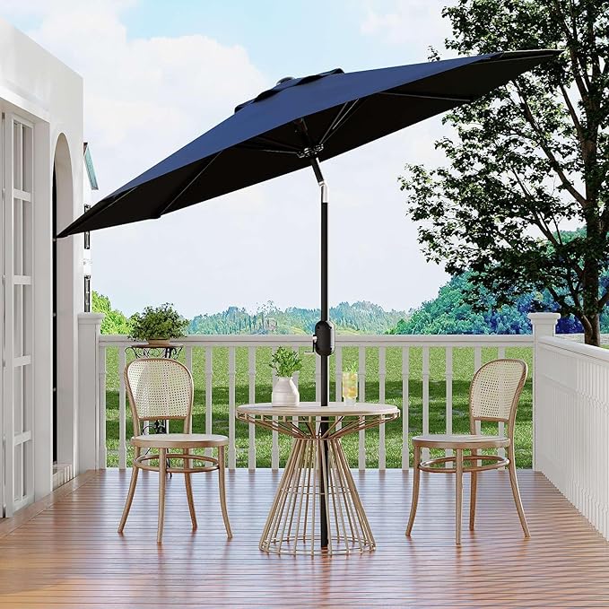 Garvee 9 ft Patio Umbrella - 8 Sturdy Ribs Outdoor Table Umbrella with Crank Lift & Push Button Tilt - Market Umbrella for Pool, Deck, Yard, Garden - Navy Blue
