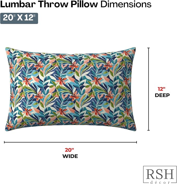 RSH DECOR: Lumbar Throw Pillows Set of 2 | 20” x 12" | All-Weather Spun Fabric | Outdoor Support Pillows for Patio Furniture | Made in USA (SOMAP Multi)