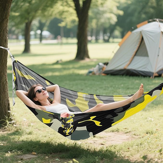 Balck Yellow Camouflage 330lb Capacity Camping Hammocks with Tree Straps Cloth Hammock for Outside Patio Backyard Poolside para ir de Camping