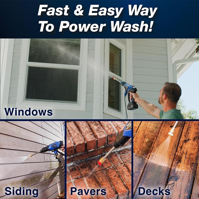 Turbo Jet® HydroX5TM Pro+ Cordless Pressure Washer – 380 PSI | 21V 5000mAh Battery | Dual Water Source | Portable Pressure Washer for Cars, Patios, Bikes & More