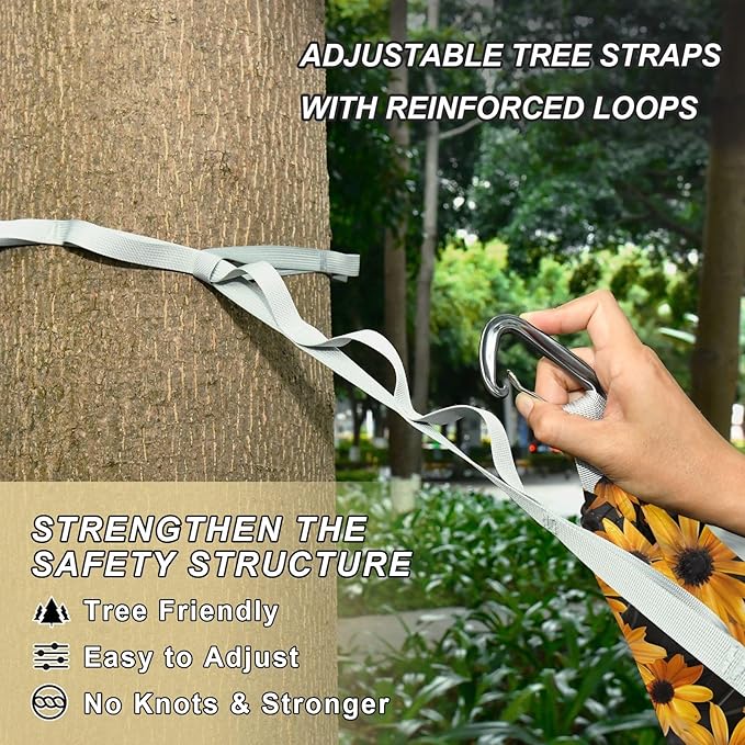 Camping Hammock Outdoor Hammocks for Outside Yellower Flowers Beach Trees Portable Lightweight with Pockets Tree Straps Indoor