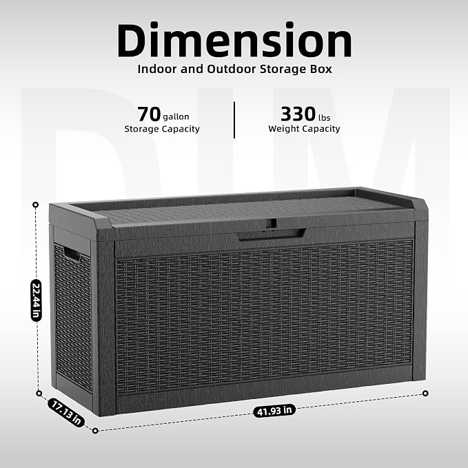 DRATO 70 Gallon Outdoor Storage Box Waterproof, Lockable Resin Deck Box for Patio Furniture, Pool Supplies & Garden Tools, Weatherproof Outside Storage Bin for Backyard Porch (Black, 70 Gallon)