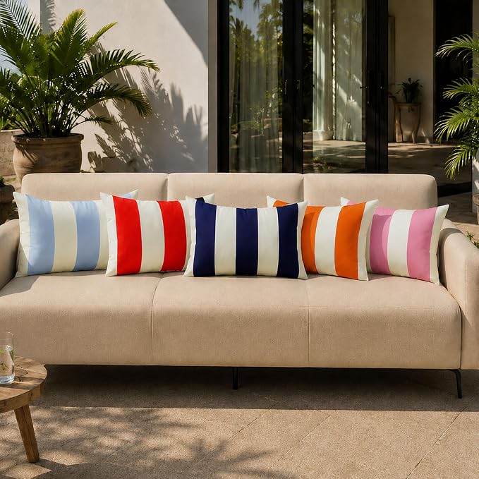 Allorry Outdoor Pillow Covers 12x20 Orange Red Striped Outdoor Decor 007G12 | Striped Pillow Covers|for Spring Summer Outdoor Waterproof Garden Patio Furniture Sofa Bed Home Decor