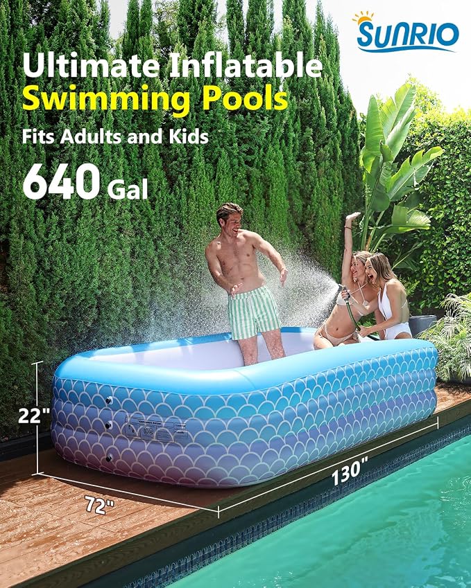 2025 Upgrade Inflatable Pool for Kids and Adults-130"*72"*22" Full-Sized Inflatable Swimming Pool Leakproof Blow Up Above Ground for Backyard Outdoor Garden Summer Water Party Pink