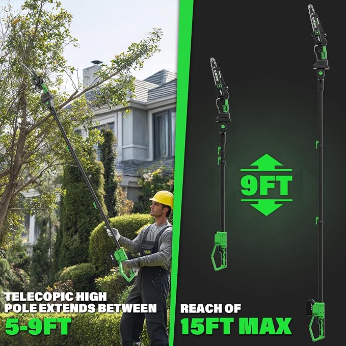 SOYUS 2-IN-1 Cordless Pole Saw & 8-Inch Mini Chainsaw for Tree Trimming, 21V Electric Pole Chainsaw with 2x 3.0Ah Batteries, Brushless Motor, Max Reach 15ft, Pole Saw for Thick Branch Cutting