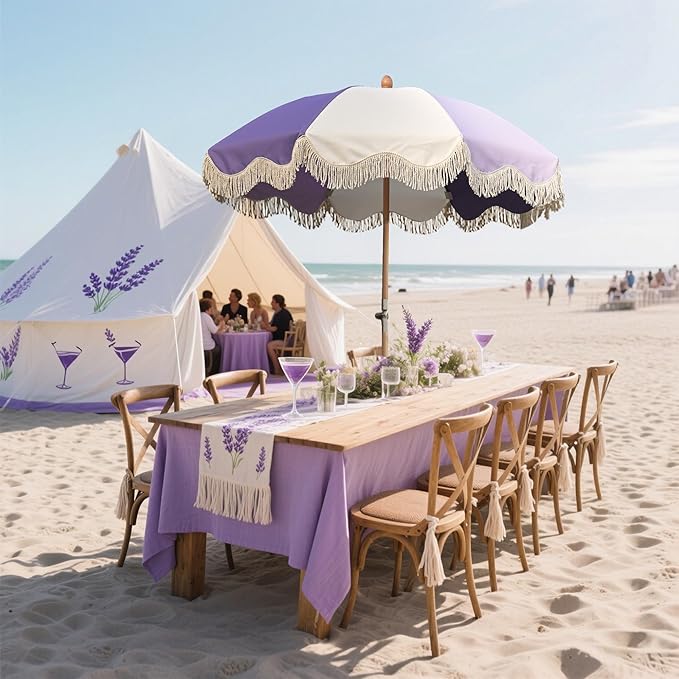 LAGarden Fringe Patio Umbrella with Carry Bag & Cover Vintage Wood for Event Outdoor Garden Yard Wedding Bistro Table