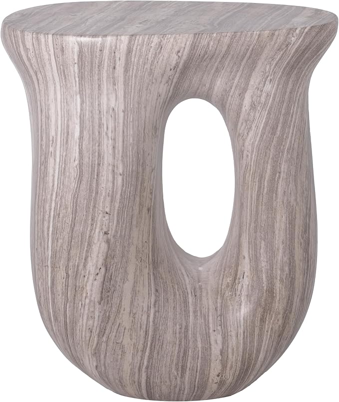 Christopher Knight Home 18.9 Inch Modern U Shaped Accent Table, Sculptural MGO Stone Look Side Table for Indoor Outdoor Garden Balcony Living Room Entryway Bedroom