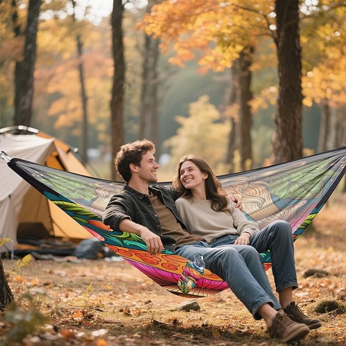 Camping Hammock Lightweight - 350lbs Portable Hammock with 2 Tree Straps and Attached Carry Bag,Great for Travel/Backpacking/Beach/Backyard - Single or Double - Cute Mushroom 1