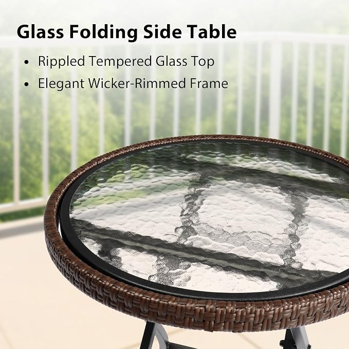 Folding Small Outdoor Side Tables, Patio Folding Side Table, Round Rattan Patio Table