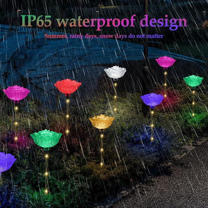 BeHiller Solar Garden Light Outdoor Waterproof,6PACKS Multicolor Bigger Rose Flowers Lights Lawn Decor,Solar Pathway Rose Lights for Garden,Mom Day,Christmas,Housewarming Gifts Decor